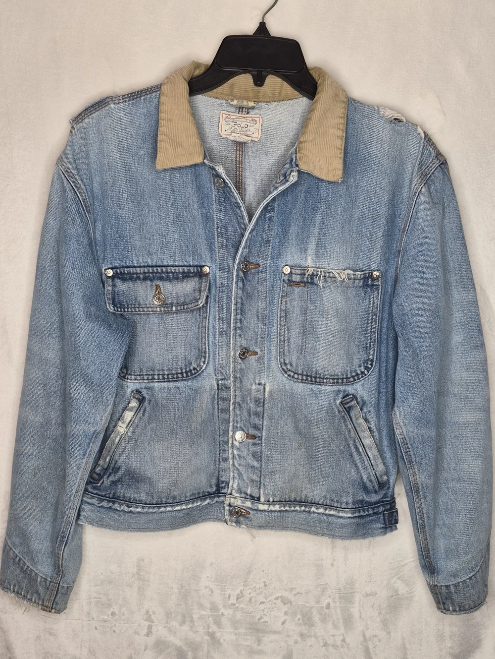 Vintage 80s Polo Ralph Lauren Made in USA Distressed Denim Jacket Medium